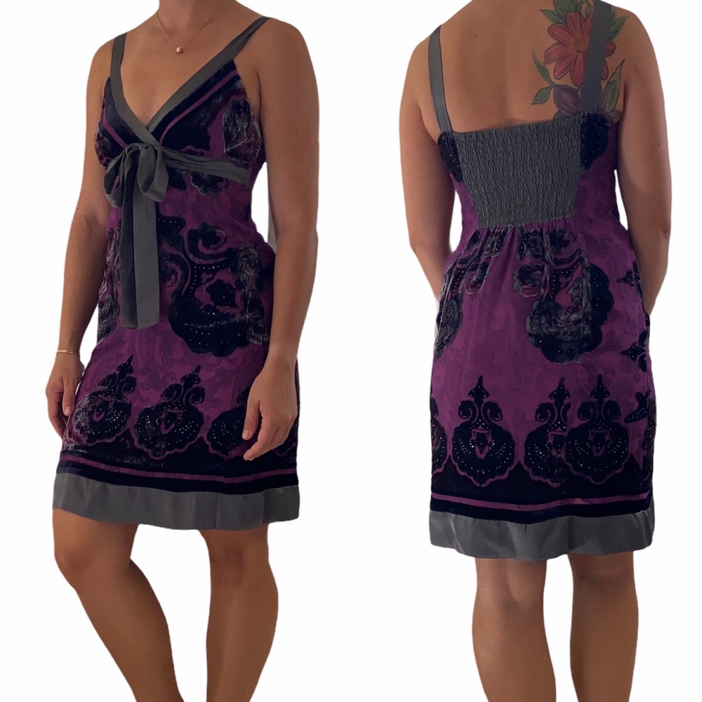 Hale Bob Purple Silk Evening Dress Size Small